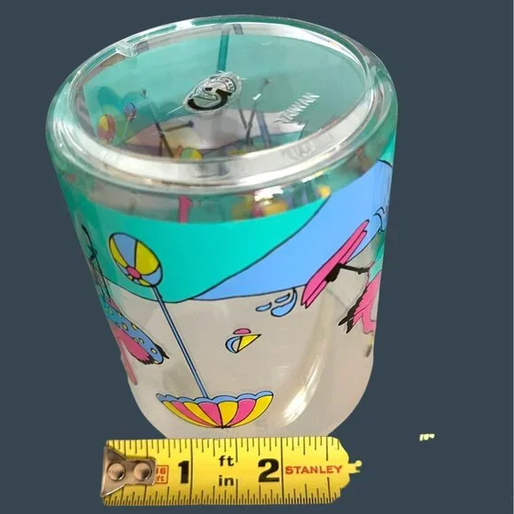 Retro Pink Flamingo Ice Bucket Barware Drink 10 Pc Set Tumbler Glasses Vintage - Picture 13 of 16